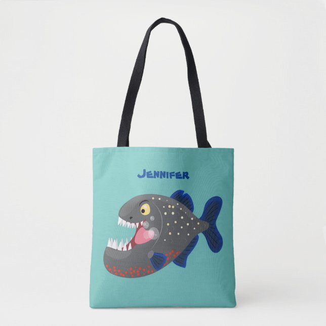 Bolso De Tela Furioso ilustracion personalizado de piranha (Anverso)