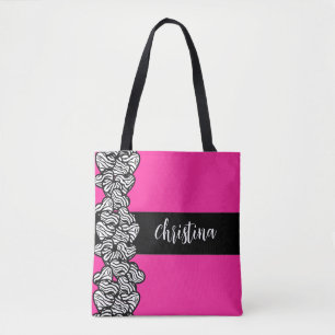 Bolso De Tela Fuschia rosa blanco negro patrón de cebra nombre d