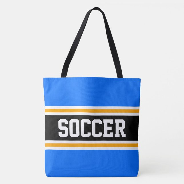 Bolso De Tela FÚTBOL atlético Brillante Azul Rayas Amarillas Neg (Anverso)