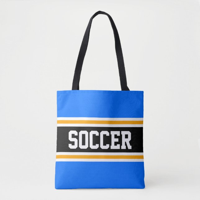 Bolso De Tela FÚTBOL atlético Brillante Azul Rayas Amarillas Neg (Anverso)