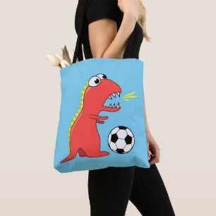 Bolso De Tela Fútbol divertido azul del dinosaurio del dibujo