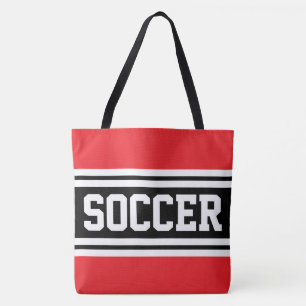 Bolso De Tela FÚTBOL Rayas de Carreras Rojo Brillante Negro Blan