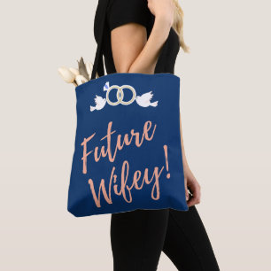 Bolso De Tela Future Wifey Amor Pájaros en Azul Profundo 