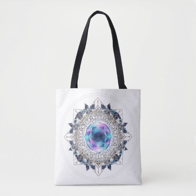 Bolso De Tela Futuristic Crystal Mandala – Geometric Tech Art (Anverso)