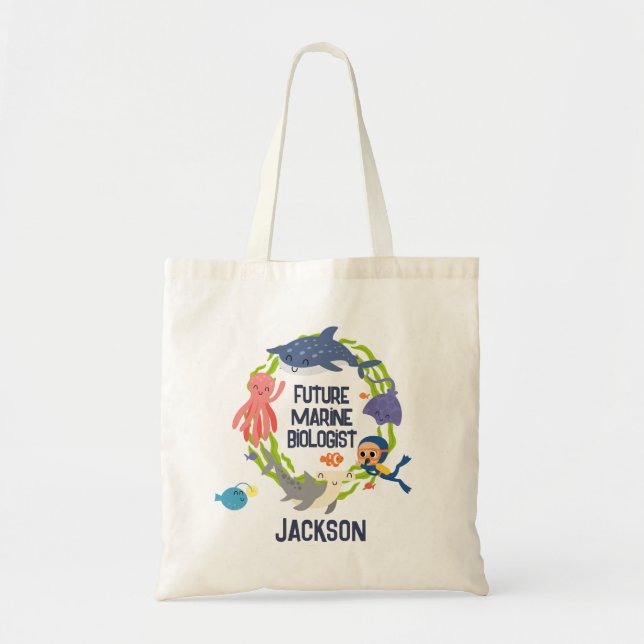 Bolso De Tela Futuro Biólogo Marino Con Nombre Plaque Tote Bag (Frente)