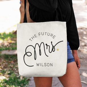 Bolso De Tela Futuro MRS Bride Modern Script Gold Name
