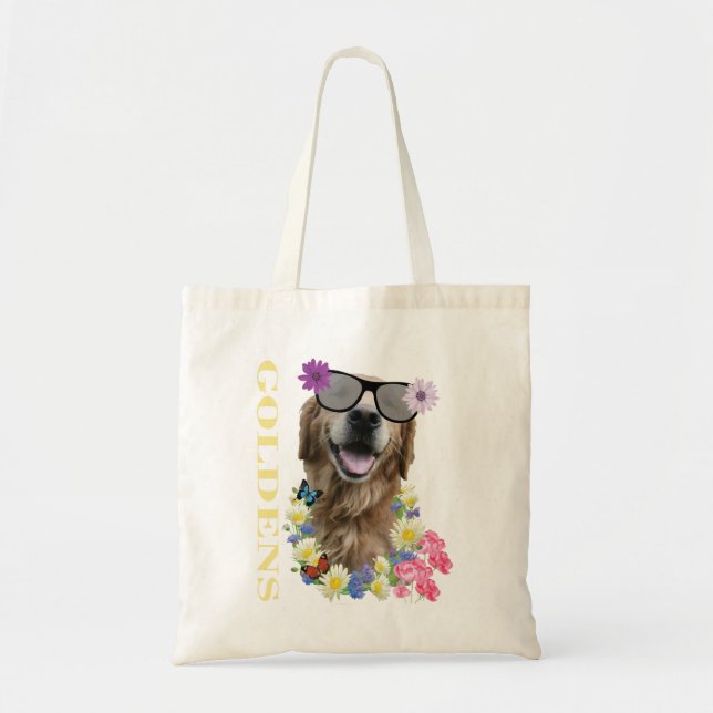 Bolso De Tela Gafas de sol floridas de Golden Retriever (Frente)