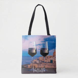 Bolso De Tela Gafas de vino con vistas a la puesta de sol sobre