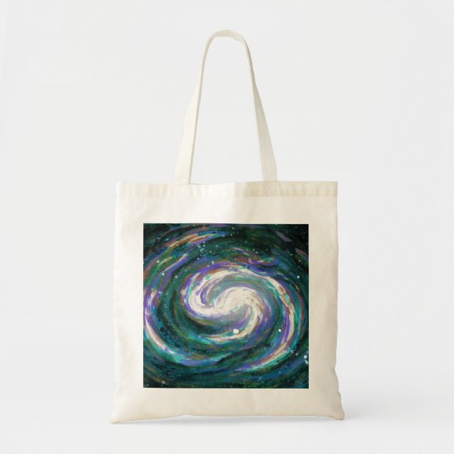 Bolso De Tela Galaxia esmeralda y púrpura (Frente)