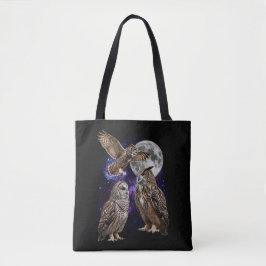 Bolso De Tela Galaxia Gráfica Retro de Tres Búhos Luna