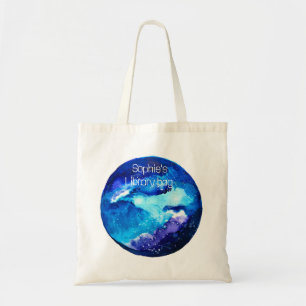 Bolso De Tela Galaxia nebulosa del planeta azul acuarela
