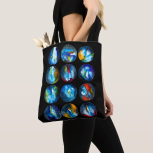 Bolso De Tela Galaxia nebulosa del planeta azul acuarela