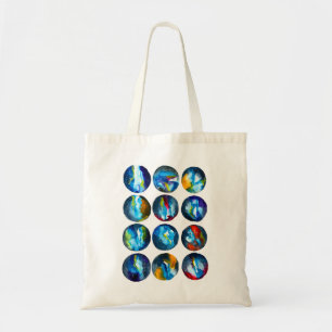 Bolso De Tela Galaxia nebulosa del planeta azul acuarela