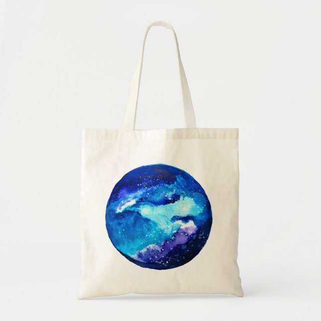 Bolso De Tela Galaxia nebulosa del planeta azul acuarela (Frente)