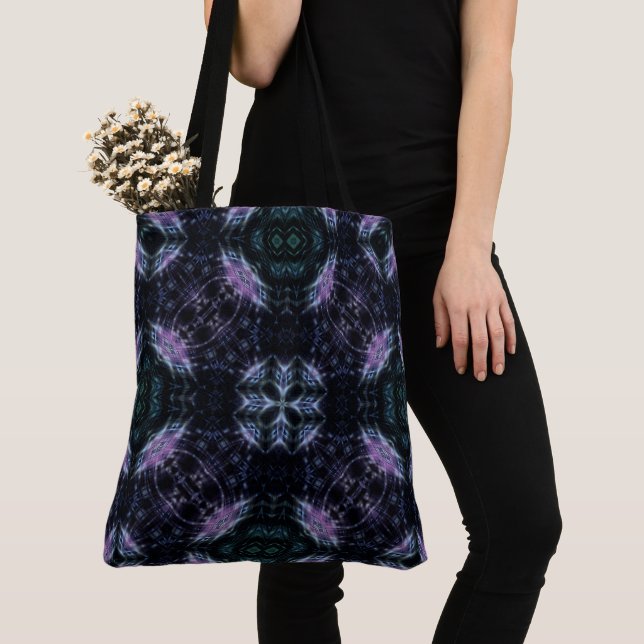 Bolso De Tela Galaxia neón Mandala con brillo futurista (Detalle)