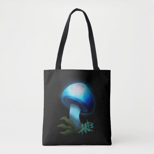 Bolso De Tela Galaxia Shiitake GLuminoso Mushroom azul claro (Anverso)