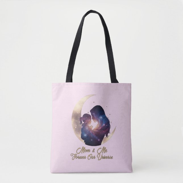 Bolso De Tela Galaxy Mama & Child Silhouette Moon Art (Anverso)