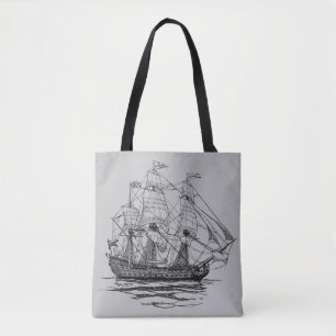 Bolso De Tela Galeón de piratas vintage, boceto de un barco de 7
