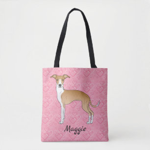 Bolso De Tela Galgo Italiano Cervato Y Blanco Sobre Corazones Ro