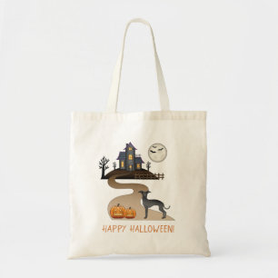 Bolso De Tela Galgo Italiano Negro y Casa Embrujada de Halloween