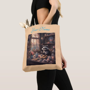 Bolso De Tela Galletas Té y Rosas Mapache Caprichoso