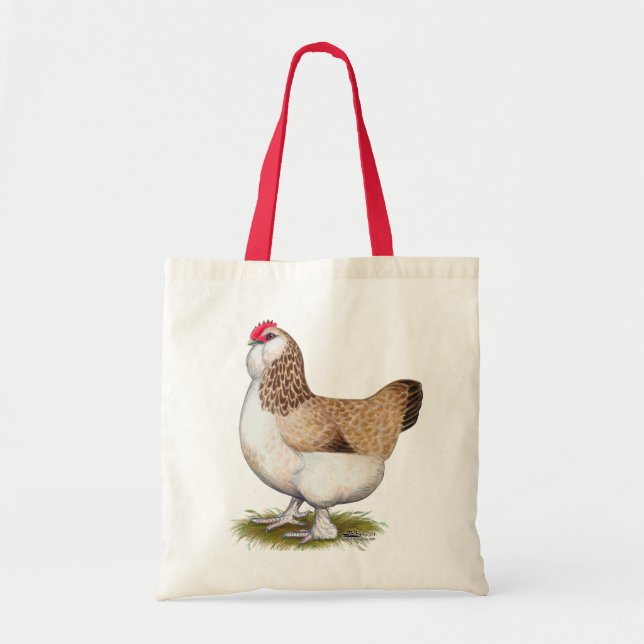 Bolso De Tela Gallina de color salmón de Faverolle (Frente)