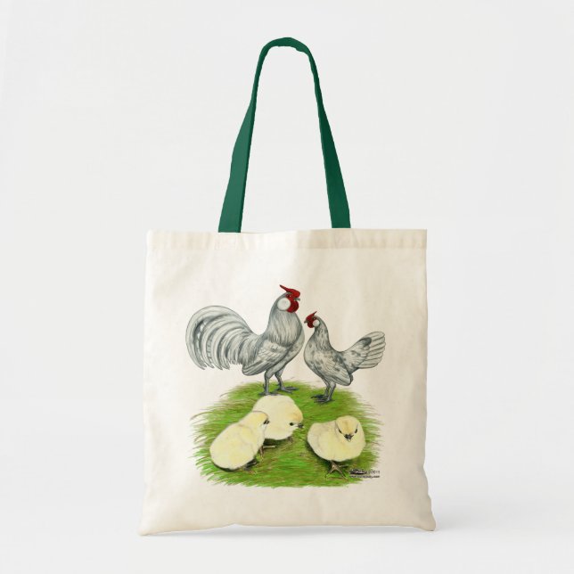 Bolso De Tela Gallinas Rosecomb y pollitos (Frente)