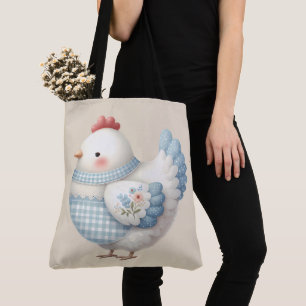 Bolso De Tela Gallo de Casa de Campo de Cuadros Azules