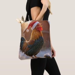 Bolso De Tela Gallo de Navidad con sombrero de Santa