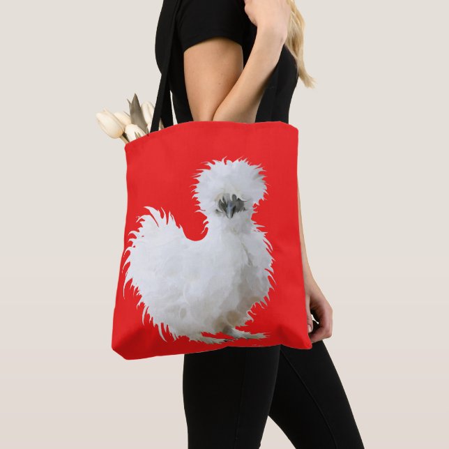 Bolso De Tela Gallo de seda sobre rojo (Detalle)