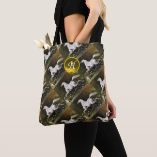 Bolso De Tela Gallopaje de Stallion árabe gris con perros Monogr