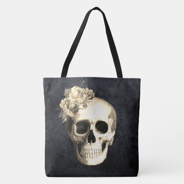 Bolso De Tela Galm Gótico Floral Skull (Anverso)