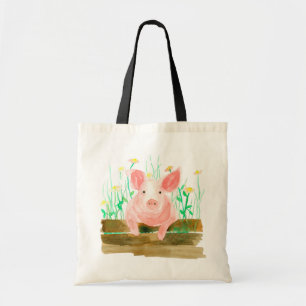 Bolso De Tela Ganado lechero rosa de granja de corral