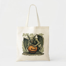 Bolso De Tela Gárgola y una calabaza de Halloween en una