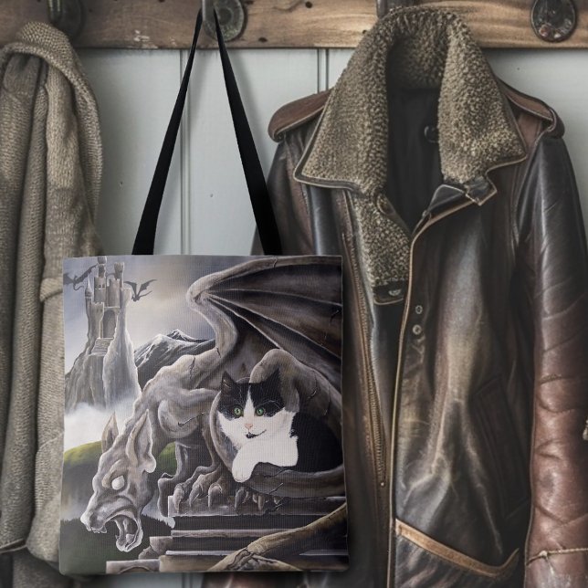 Bolso De Tela Gargoyle de gato blanco negro (Subido por el creador)