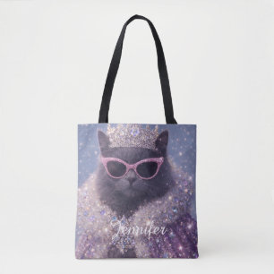 Bolso De Tela Gatita Reina Glamurosa Retrato de Fantasía Brillan