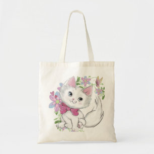 Bolso De Tela Gatito Adorable Con Mariposa Y Flores