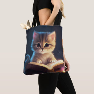 BOLSO DE TELA GATITO ADORABLE Y PELUDO LEYENDO UN LIBRO