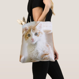 Bolso De Tela Gatito anaranjado y blanco