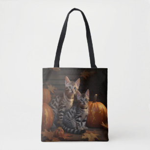 Bolso De Tela Gatito Bengal Otoño Delicia Calabaza