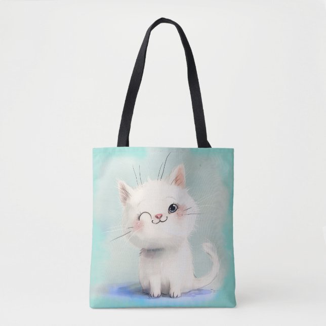 Bolso De Tela Gatito blanco lindo (Anverso)