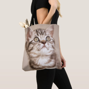Bolso De Tela Gatito británico gris lindo del pelo corto (Tabby