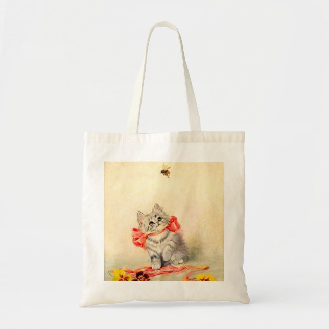 Bolso De Tela Gatito con cinta roja (Frente)
