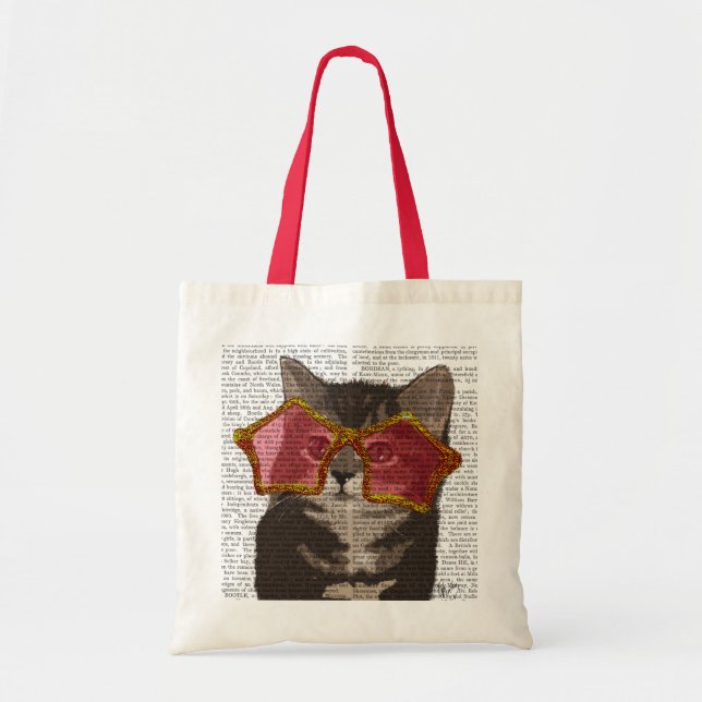 Bolso De Tela Gatito con gafas de sol de estrella (Frente)