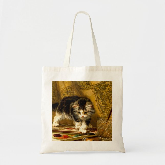 Bolso De Tela Gatito con pintura y brochas (Frente)