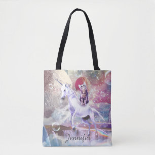 Bolso De Tela Gatito de galaxia arco iris montando unicornio en