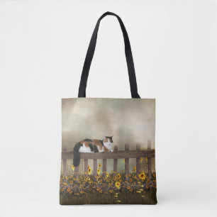 Bolso De Tela Gatito del calicó en el jardín