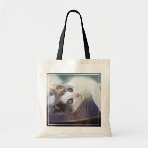 Bolso De Tela Gatito dulce en cama de la tela escocesa