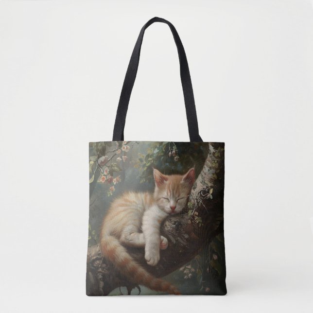 Bolso De Tela Gatito durmiendo en una cosecha de árbol (Anverso)