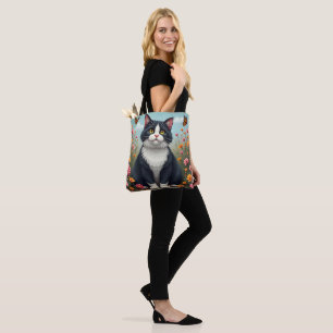 Bolso De Tela Gatito esponjoso en el jardín